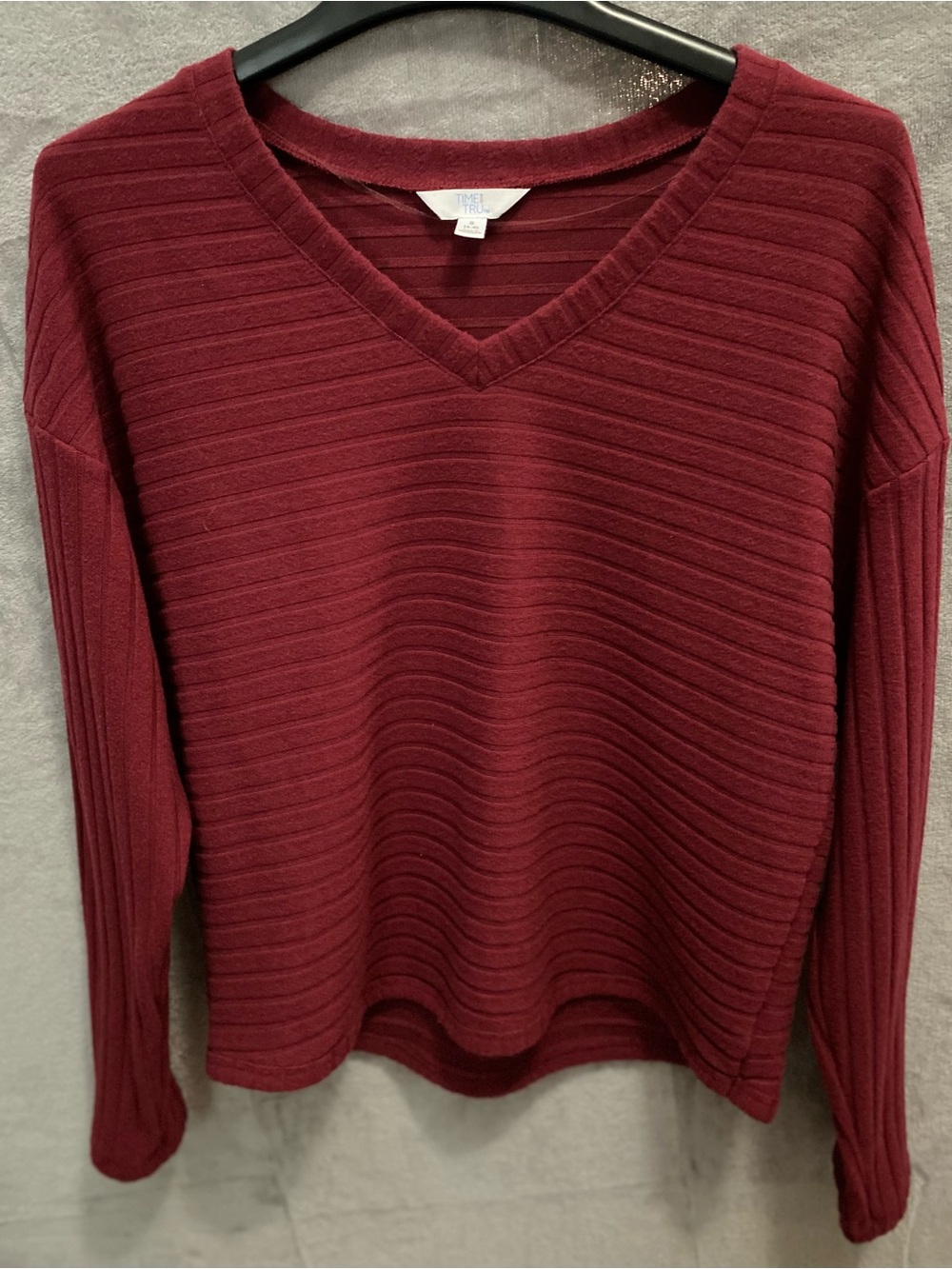 Time and Tru Women's Wine Ribbed Pullover B-Neck Small Fall Christmas layering